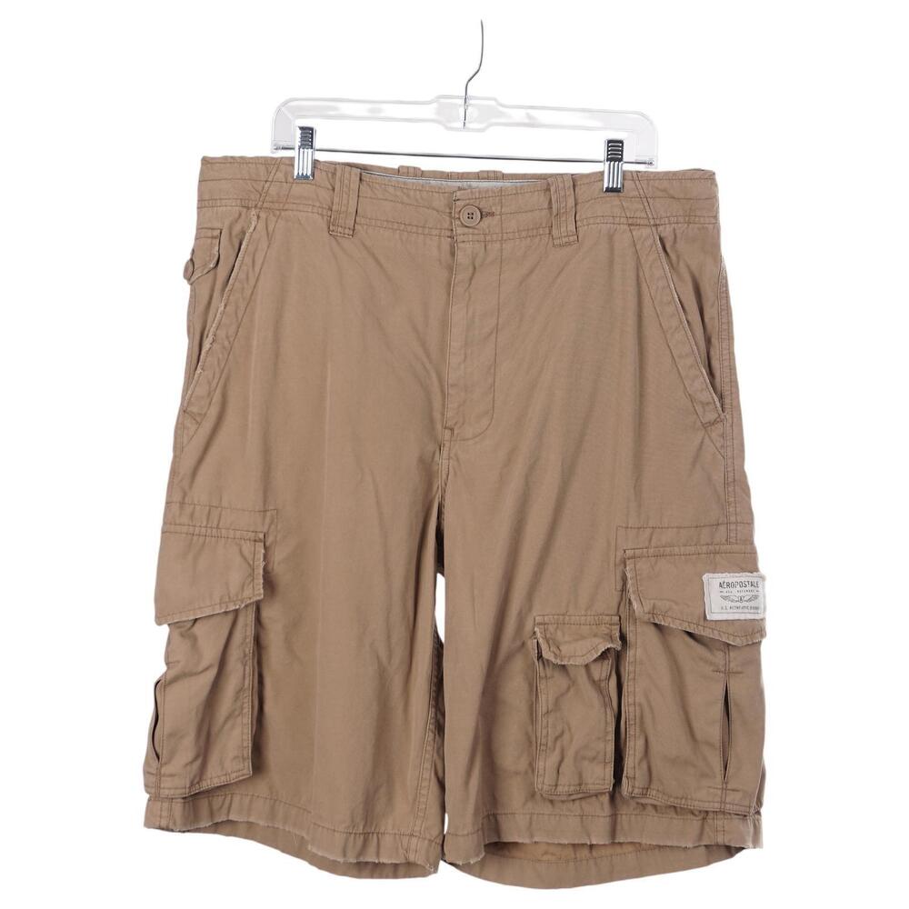 Aeropostale Cargo Shorts Men 36 Khaki Beige Cotton 12" Inseam Pockets Y2K